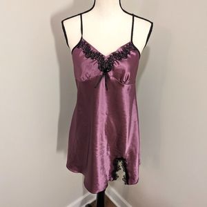 Satin and lace purple nightgown slip babydoll lingerie gown size L